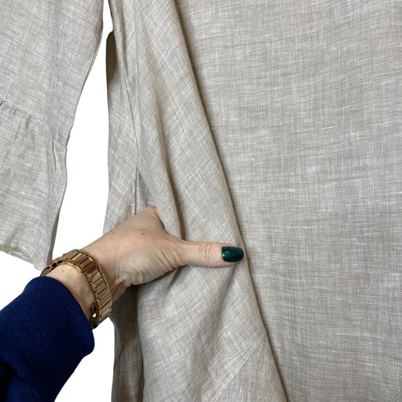 Yuvita 100% Linen Beige Tunic Mini Dress 3/4 Bell Sleeve Lagenlook size Small - Picture 3 of 5